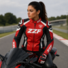 ZZF Women’s Red Leather Motorcycle Racing Jacket – Genuine Leather Protective Riding Jacket