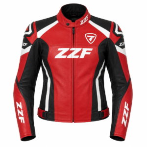 ZZF Women’s Red Leather Motorcycle Racing Jacket – Genuine Leather Protective Riding Jacket