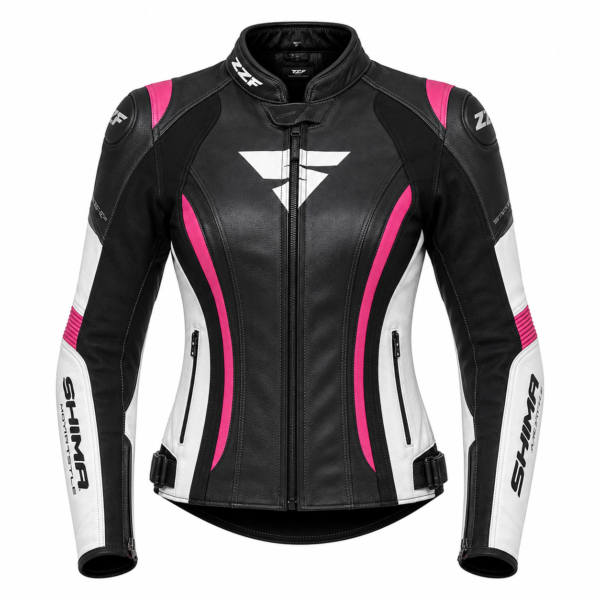 ZZF Women’s Premium Leather Motorcycle Riding Jacket – Black Pink White | Protective Biker Jacket