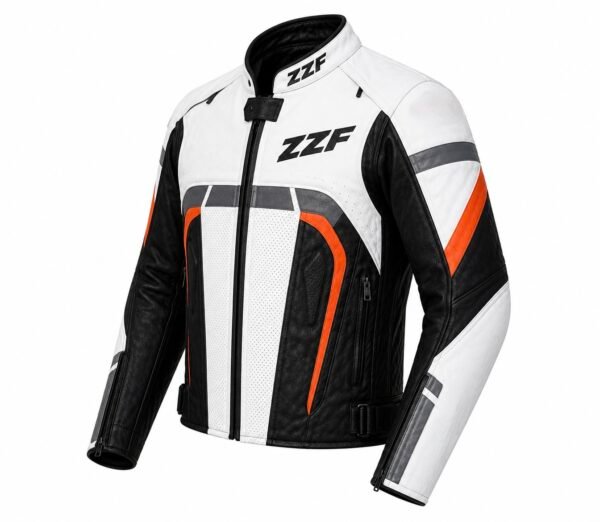 ZZF White & Black Motorcycle Leather Jacket