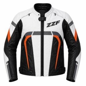 ZZF White & Black Motorcycle Leather Jacket