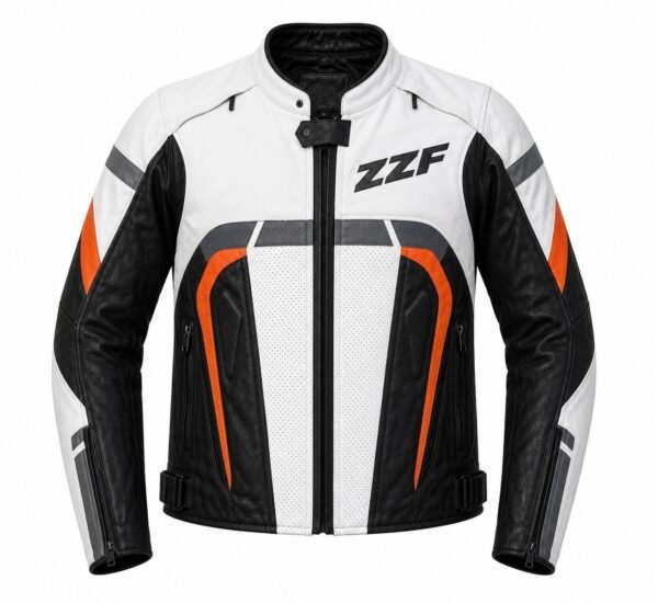 ZZF White & Black Motorcycle Leather Jacket