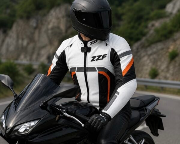 ZZF White & Black Motorcycle Leather Jacket