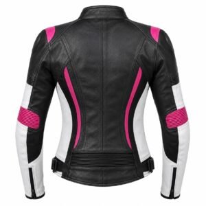ZZF Women’s Premium Leather Motorcycle Riding Jacket – Black Pink White | Protective Biker Jacket