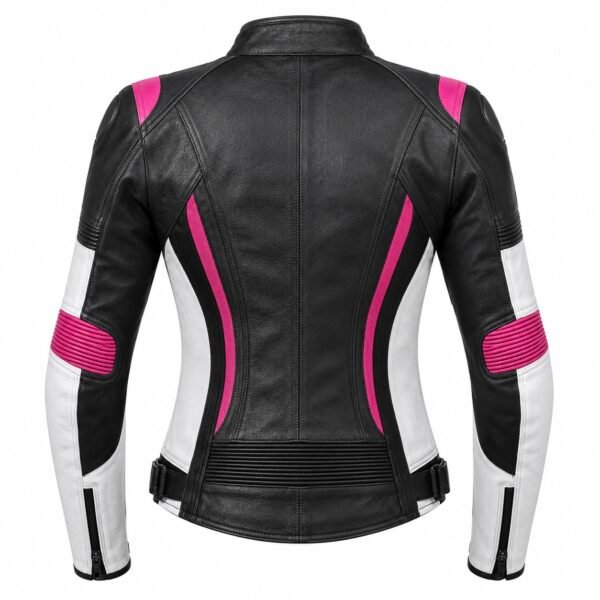 ZZF Women’s Premium Leather Motorcycle Riding Jacket – Black Pink White | Protective Biker Jacket