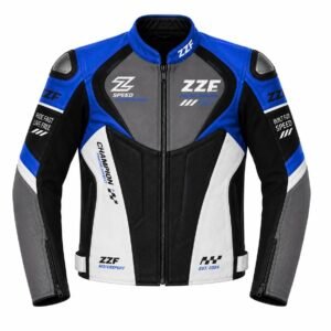 ZZF Blue & Black Motorcycle Racing Leather Jacket