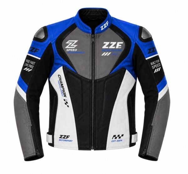 ZZF Blue & Black Motorcycle Racing Leather Jacket