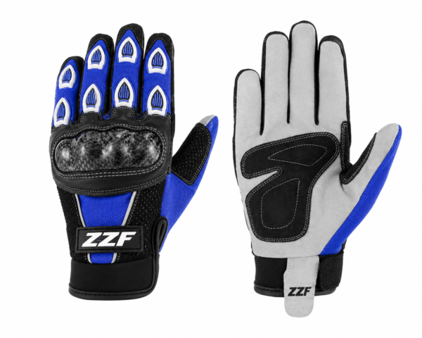 ZZF Blue Motocross Gloves – Full Finger Motorcycle Riding Gloves with Carbon Knuckle Protection