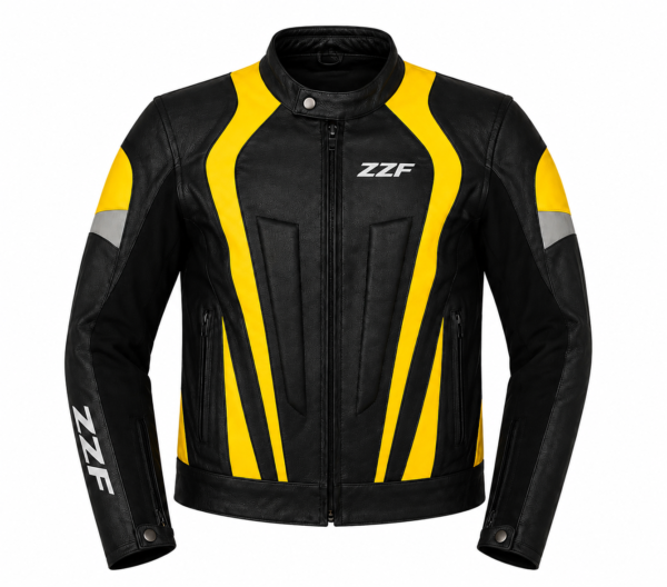 ZZF Black & Yellow Motorcycle Leather Jacket