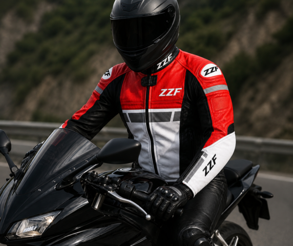 ZZF Red & Black Motorcycle Leather Jacket