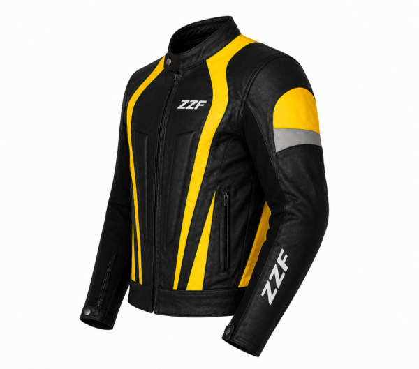 ZZF Black & Yellow Motorcycle Leather Jacket