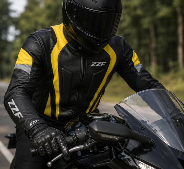 ZZF Black & Yellow Motorcycle Leather Jacket