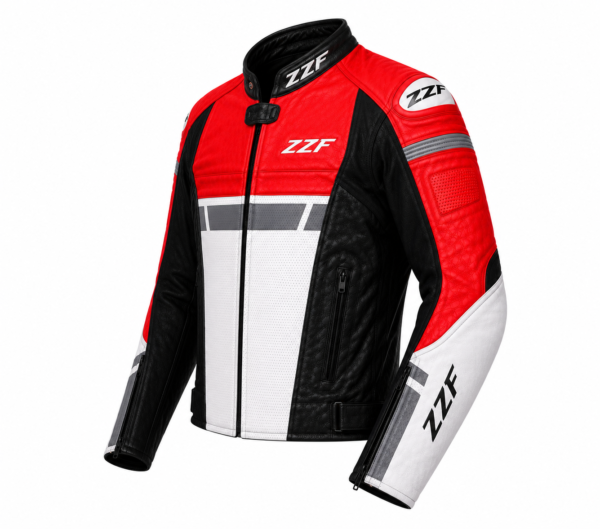 ZZF Red & Black Motorcycle Leather Jacket