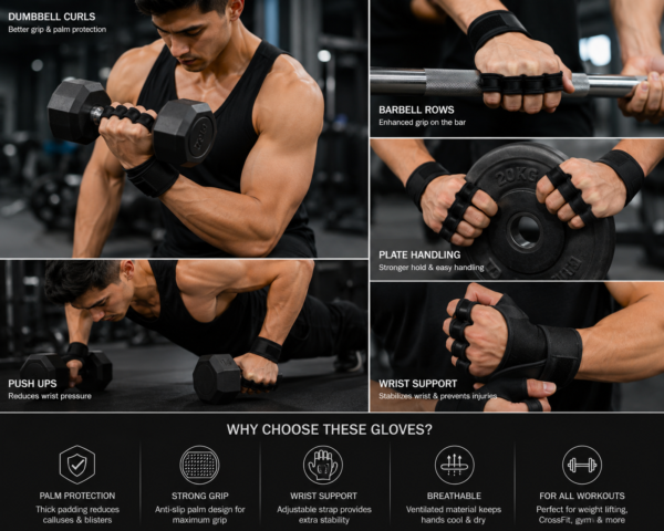 ZZF Pro Weight Lifting Gym Gloves – Half Finger Workout Gloves with Anti-Slip Grip & Padded Palm