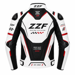 ZZF White & Black Motorcycle Racing Leather Jacket – CE Armored Cowhide Jacket
