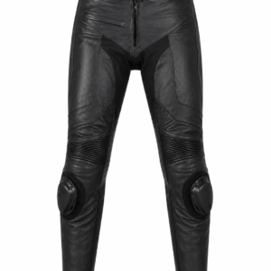 Women’s Black Leather Motorcycle Pants with Knee Protection – Biker Riding Trousers