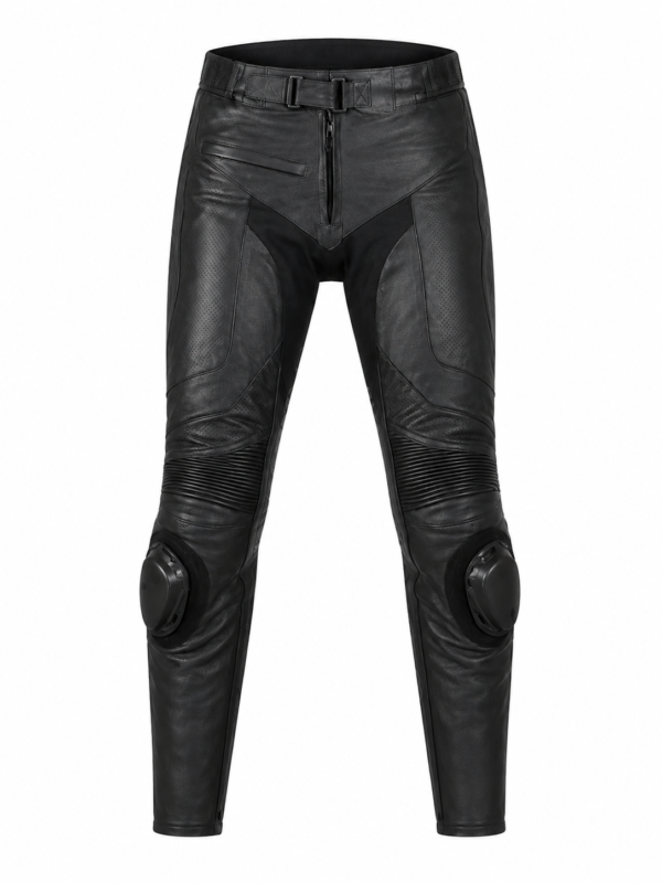 Women’s Black Leather Motorcycle Pants with Knee Protection – Biker Riding Trousers