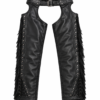 ZZF Black Leather Motorcycle Chaps – Fringe Biker Riding Leg Chaps for Men