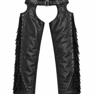 ZZF Black Leather Motorcycle Chaps – Fringe Biker Riding Leg Chaps for Men