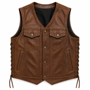 ZZF Men’s Brown Leather Motorcycle Vest | Premium Biker Riding Vest