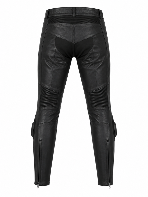 Women’s Black Leather Motorcycle Pants with Knee Protection – Biker Riding Trousers