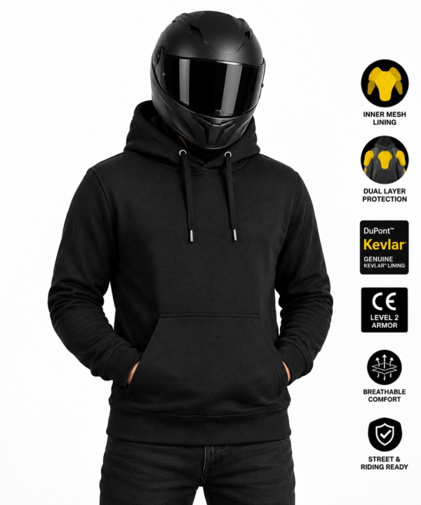 AB5F94A0-B73B-4EAF-8A8D-475FEA075014 DuPont™ Kevlar® Fleece Motorcycle Hoodie – Coolmax® Mesh & CE Armor